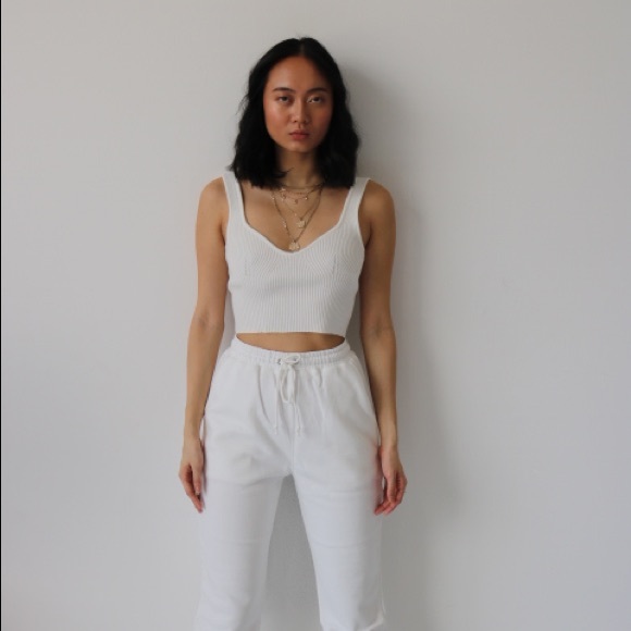 White Ribbed Cropped Tank Top - Picture 3 of 7